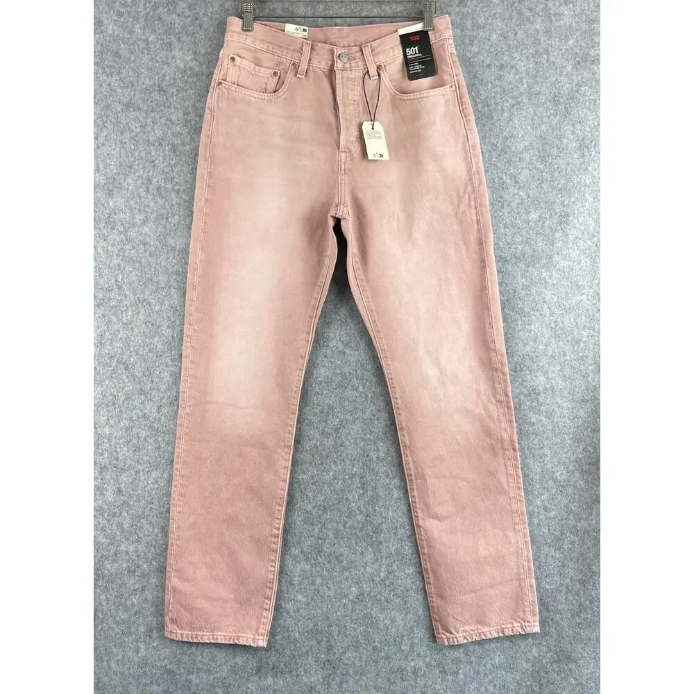 Levis 501 Jeans Men 30x32 Pink Denim‎ Button Fly Straight High Rise Faded NEW
